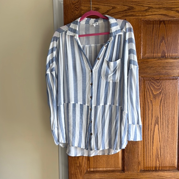 Blue and White Striped Button-Up Shirt - Picture 1 of 5